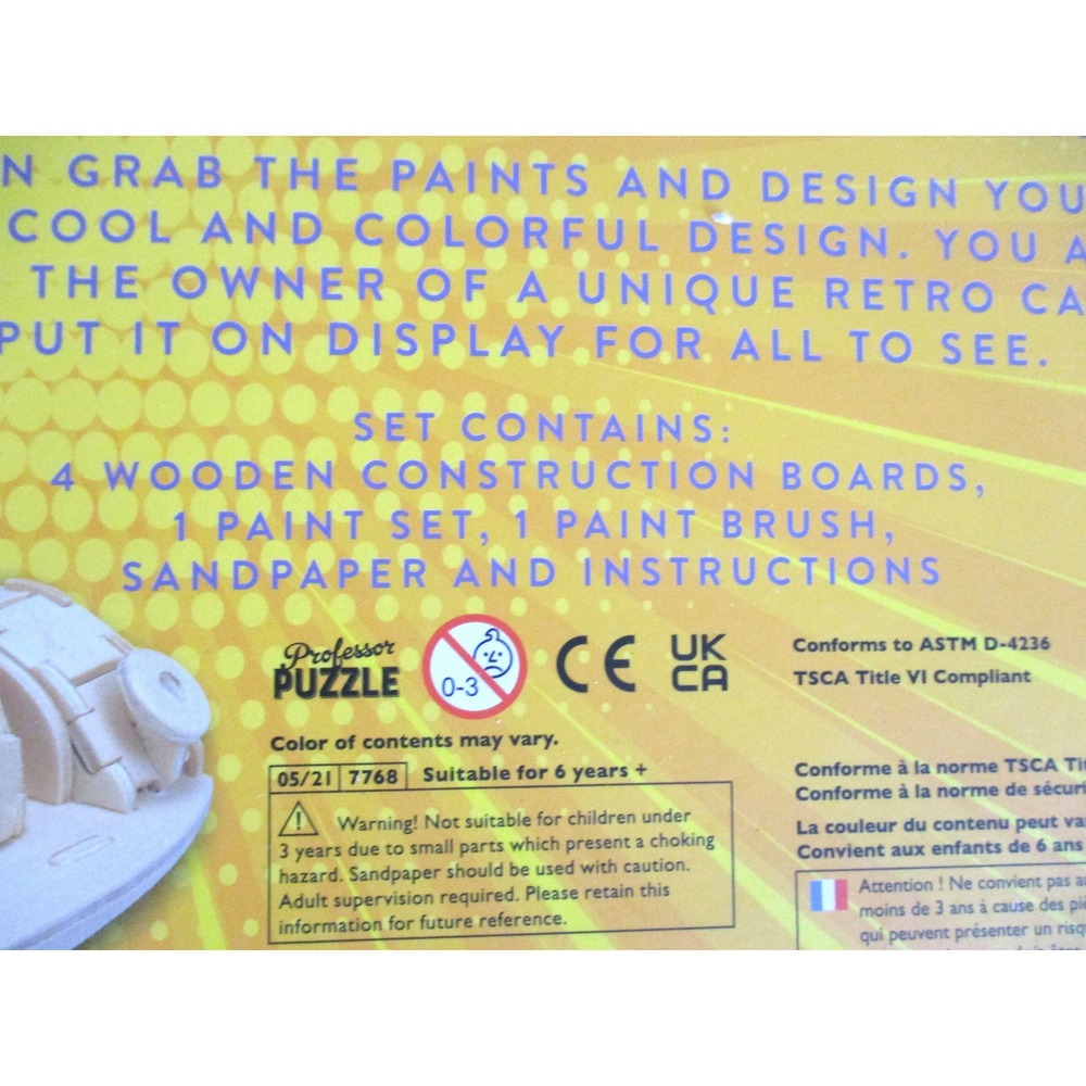 Retro Car Construction Kit Wooden Model w/Paint & Brush Set 7768 - Picture 5 of 6